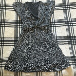 Express Navy white polka dot vneck flutter sleeve dress size small